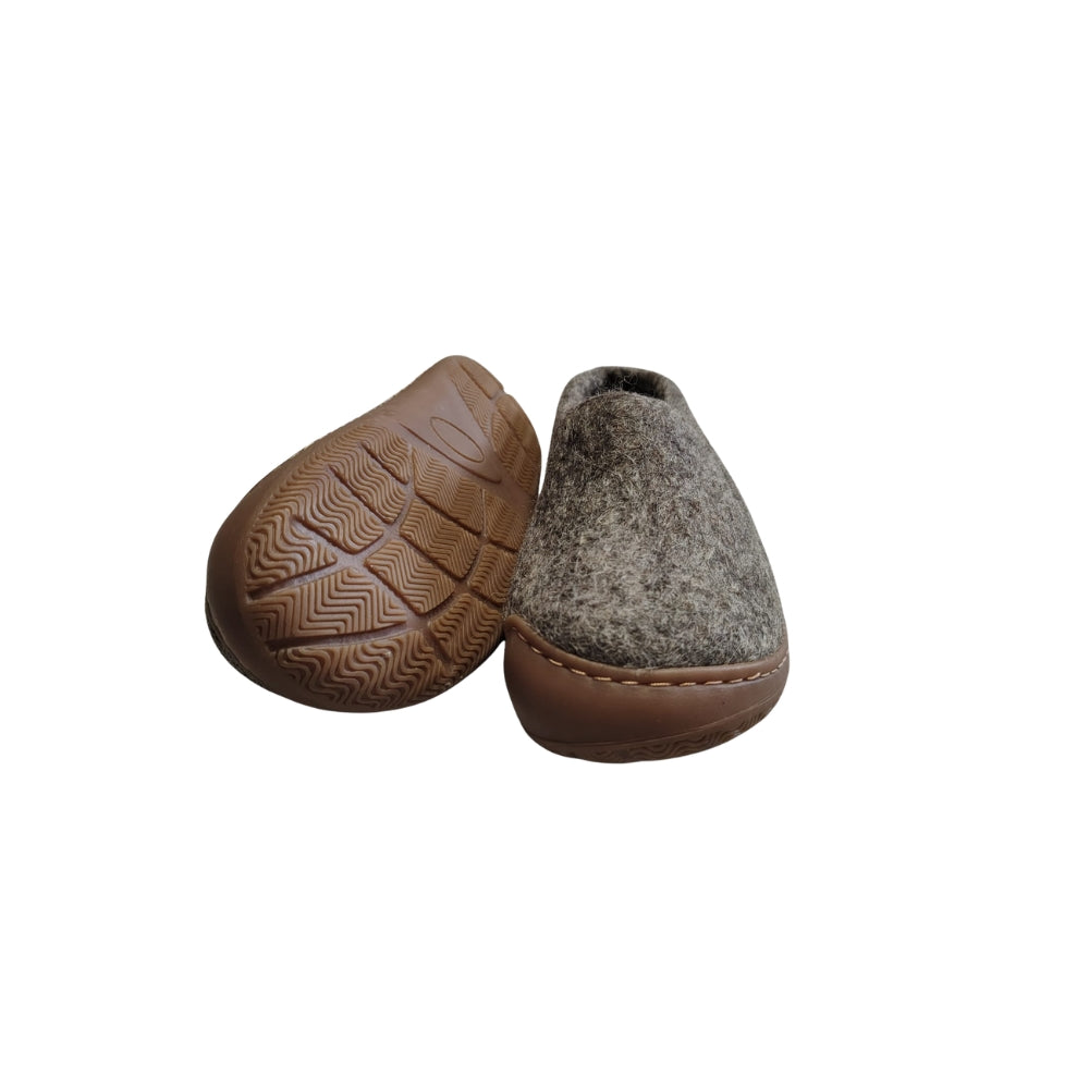 Light Brown Felt | Merino Wool Slippers | Slip-on | Shoes | Rubber Sole | Kids