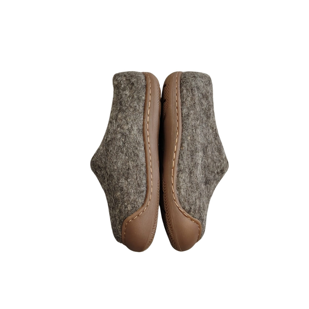 Light Brown Felt | Merino Wool Slippers | Slip-on | Shoes | Rubber Sole | Kids