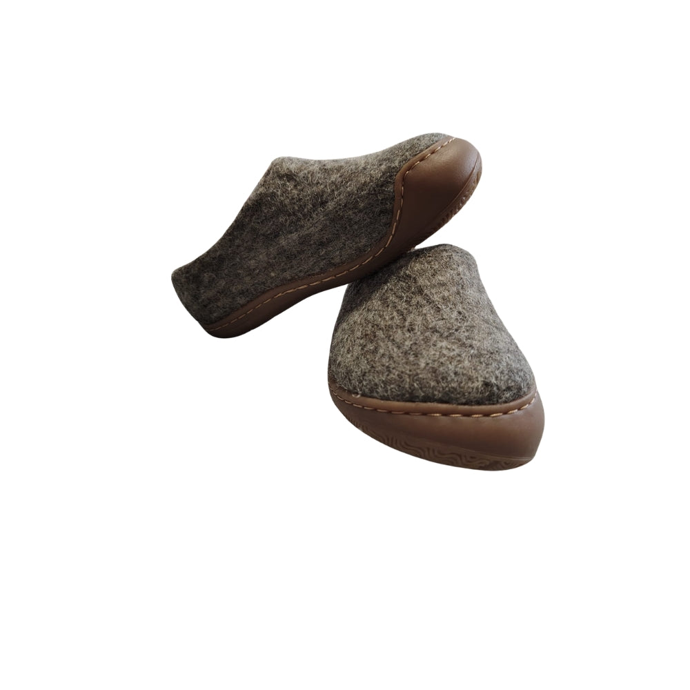 Light Brown Felt | Merino Wool Slippers | Slip-on | Shoes | Rubber Sole | Kids