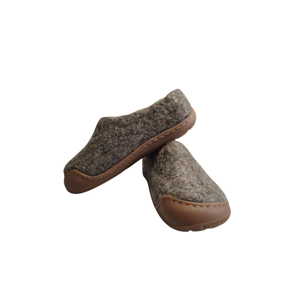 Light Brown Felt | Merino Wool Slippers | Slip-on | Shoes | Rubber Sole | Kids