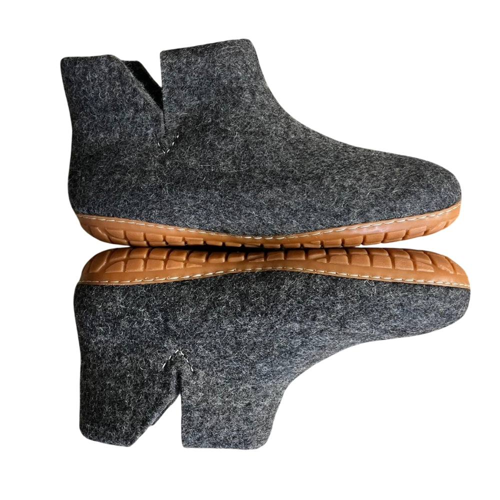 Charcoal Felt | Merino Wool Boot | Slip-On | Shoe | Adult | Unisex | Rubber Sole