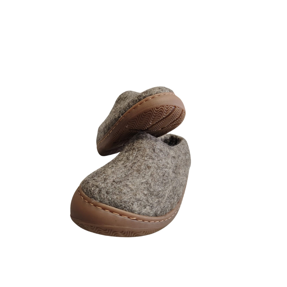 Light Brown Felt | Merino Wool Slippers | Slip-on | Shoes | Rubber Sole | Kids