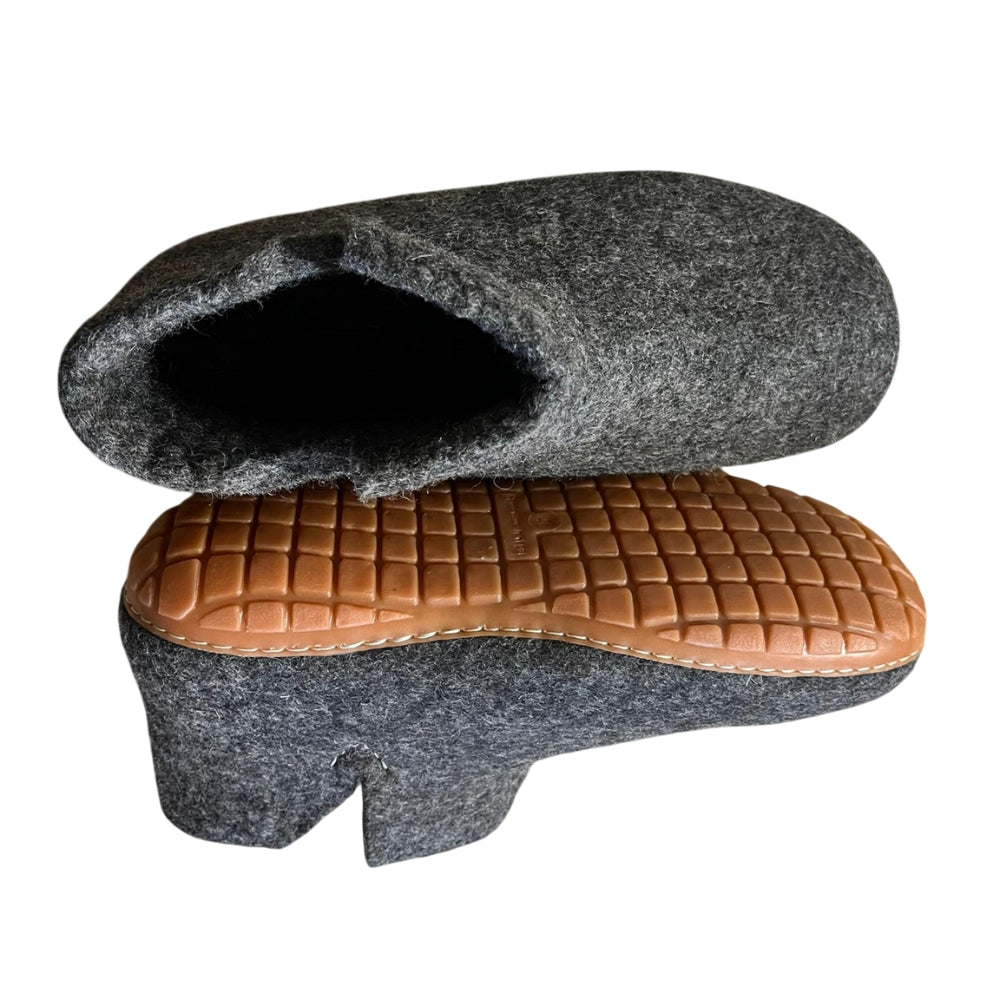 Charcoal Felt | Merino Wool Boot | Slip-On | Shoe | Adult | Unisex | Rubber Sole