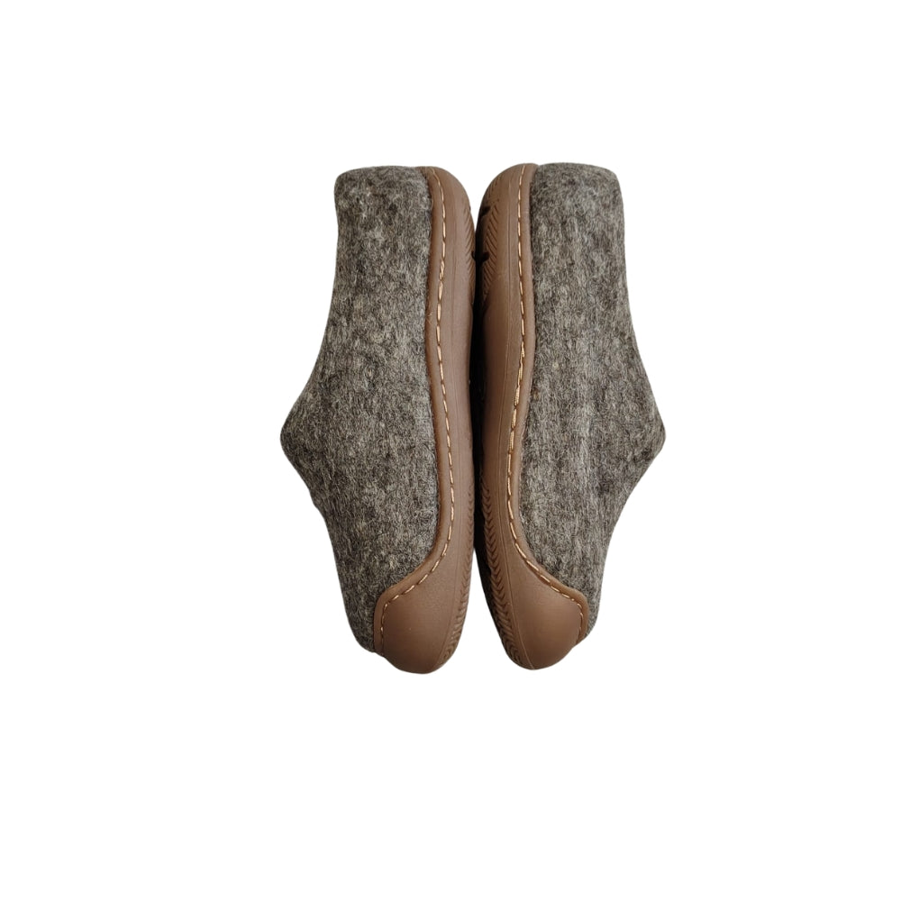 Light Brown Felt | Merino Wool Slippers | Slip-on | Shoes | Rubber Sole | Kids