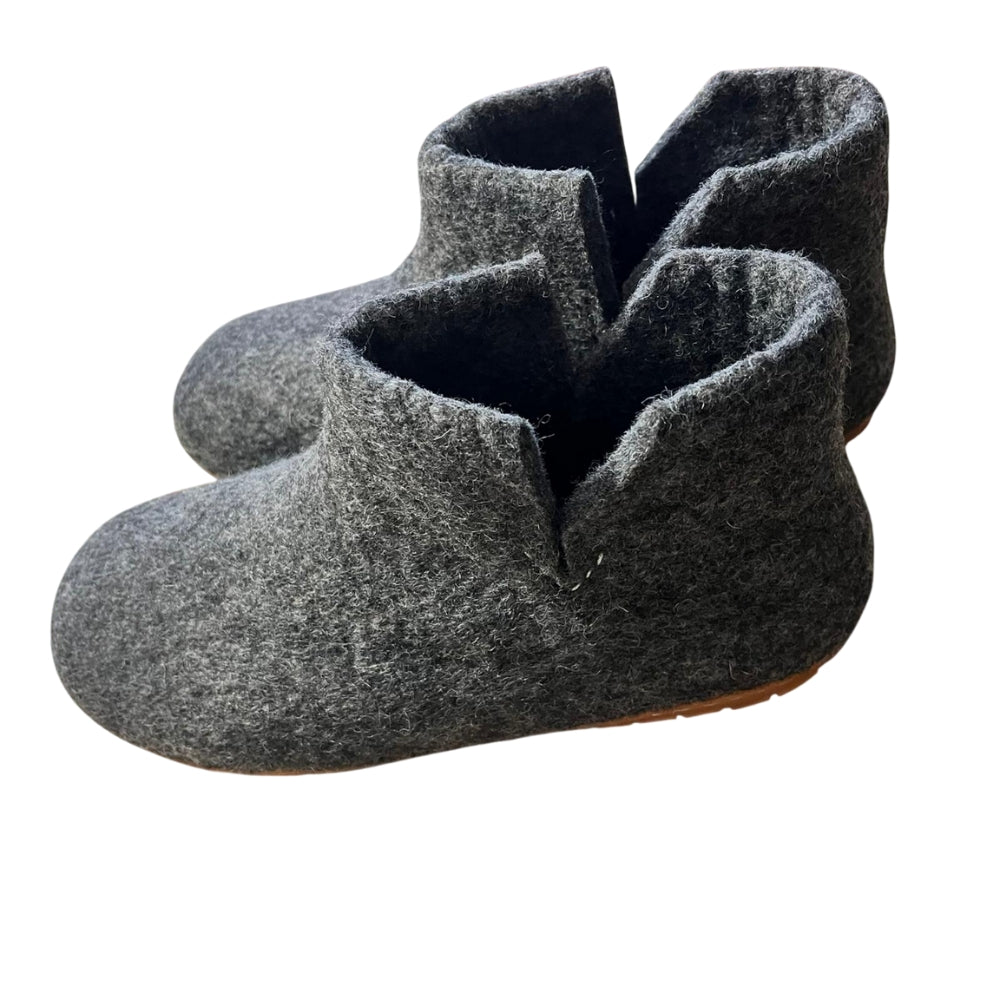Charcoal Felt | Merino Wool Boot | Slip-On | Shoe | Adult | Unisex | Rubber Sole
