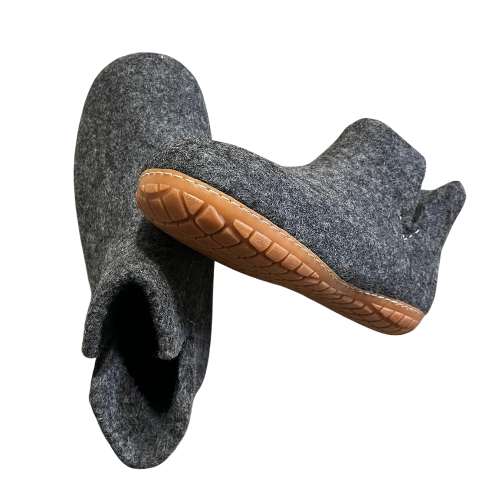 Charcoal Felt | Merino Wool Boot | Slip-On | Shoe | Adult | Unisex | Rubber Sole