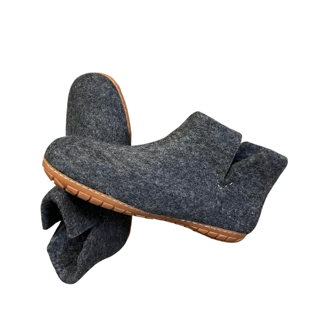Charcoal Felt | Merino Wool Boot | Slip-On | Shoe | Adult | Unisex | Rubber Sole