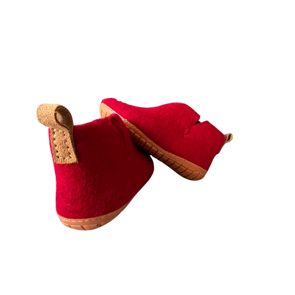 Dark Red Felt | Merino Wool Boot | Slip-On | Shoe | Adult | Unisex | Rubber Sole