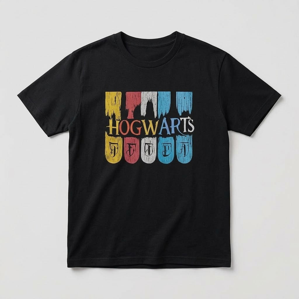 Printed Black Short Sleeve T-Shirt | 100% Cotton