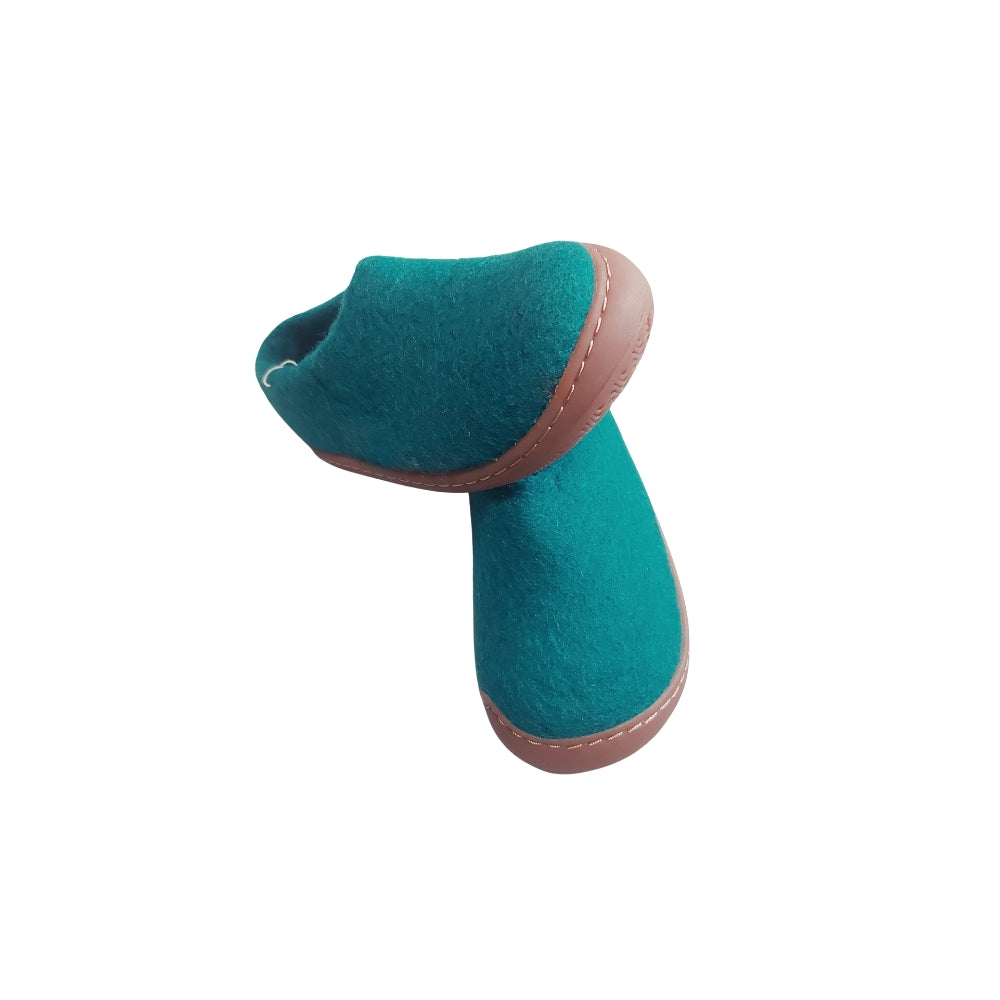 Ocean Green Felt | Merino Wool Slippers | Slip-on | Shoes | Rubber Sole | Kids