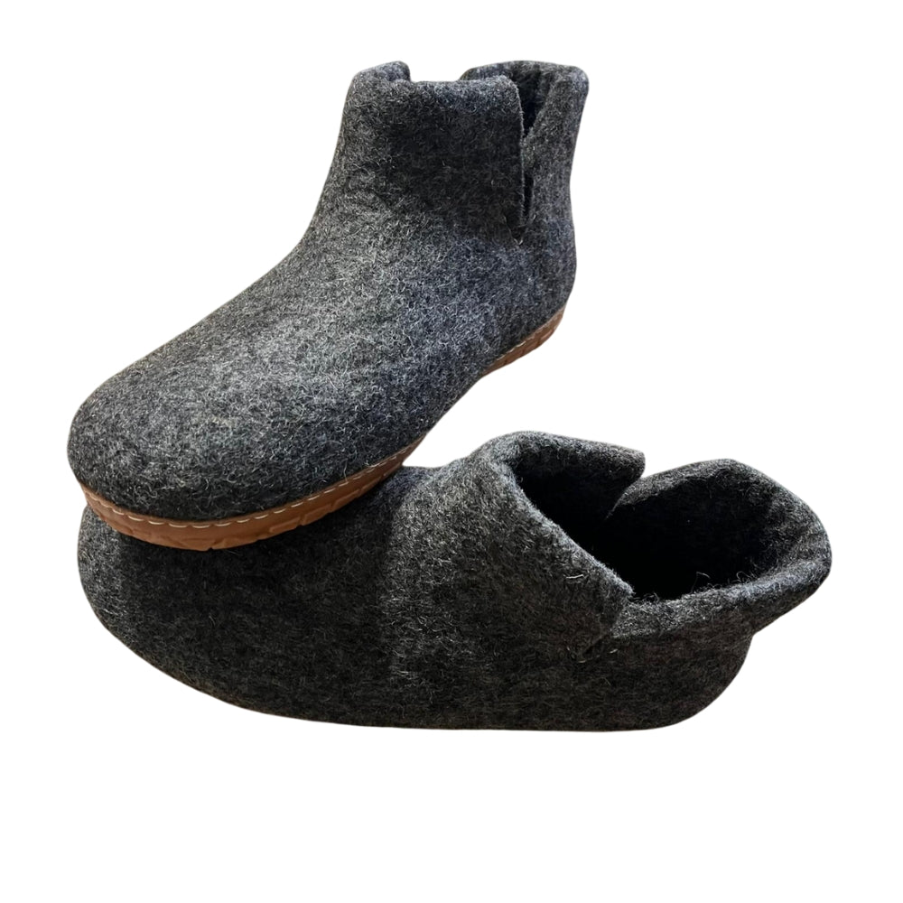 Charcoal Felt | Merino Wool Boot | Slip-On | Shoe | Adult | Unisex | Rubber Sole