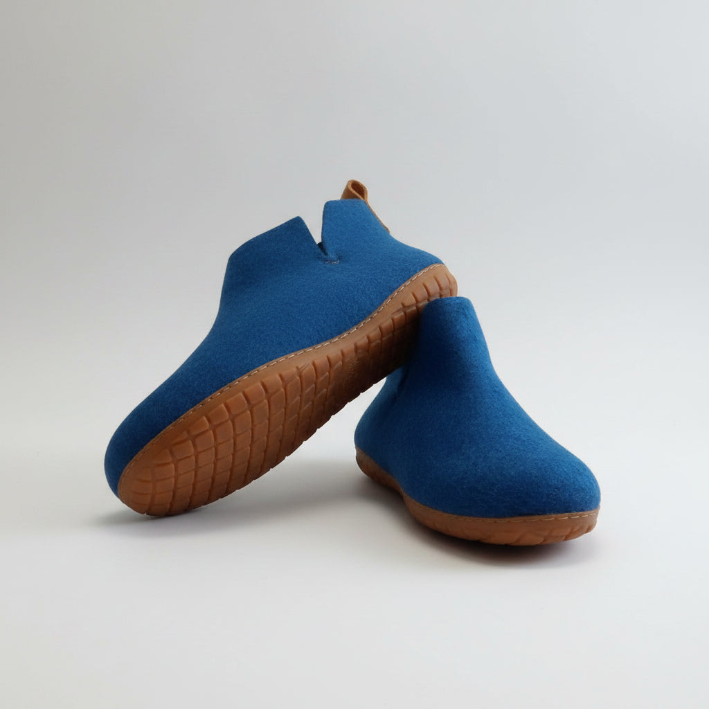 Blue Felt | Merino Wool Boot | Slip-On | Shoe | Adult | Unisex | Rubber Sole