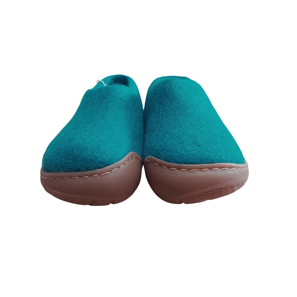 Ocean Green Felt | Merino Wool Slippers | Slip-on | Shoes | Rubber Sole | Kids