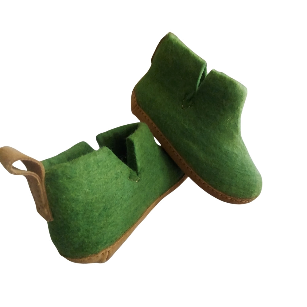 Green Felt | Merino Wool Boot | Slip-On | Shoe | Adult | Unisex | Rubber Sole