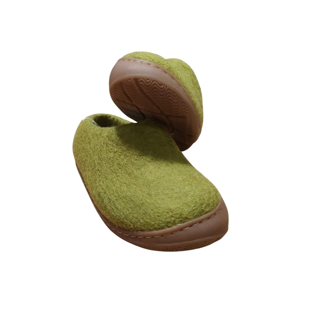 Light Green Felt | Merino Wool Slippers | Slip-on | Shoes | Rubber Sole | Kids