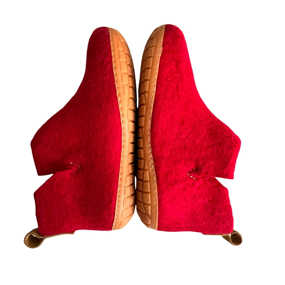 Dark Red Felt | Merino Wool Boot | Slip-On | Shoe | Adult | Unisex | Rubber Sole