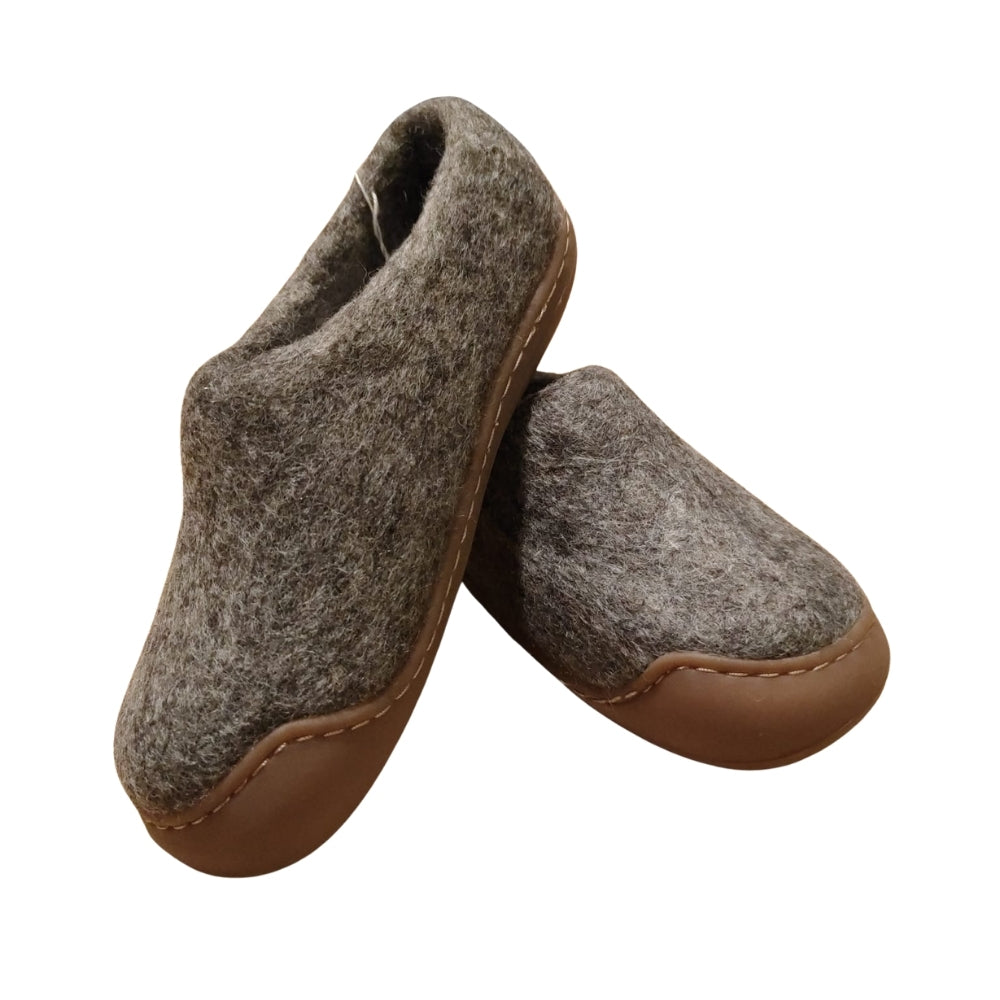 Light Brown Felt | Merino Wool Slippers | Slip-on | Shoes | Rubber Sole | Kids