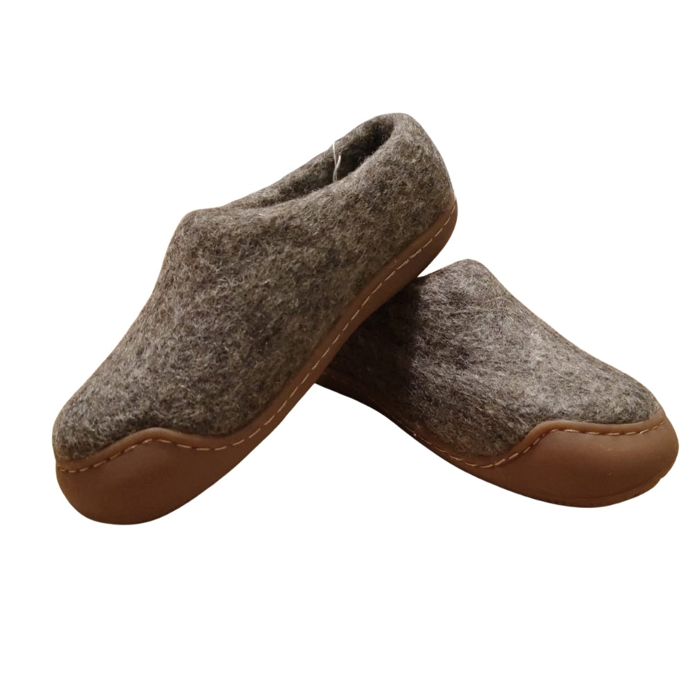 Light Brown Felt | Merino Wool Slippers | Slip-on | Shoes | Rubber Sole | Kids