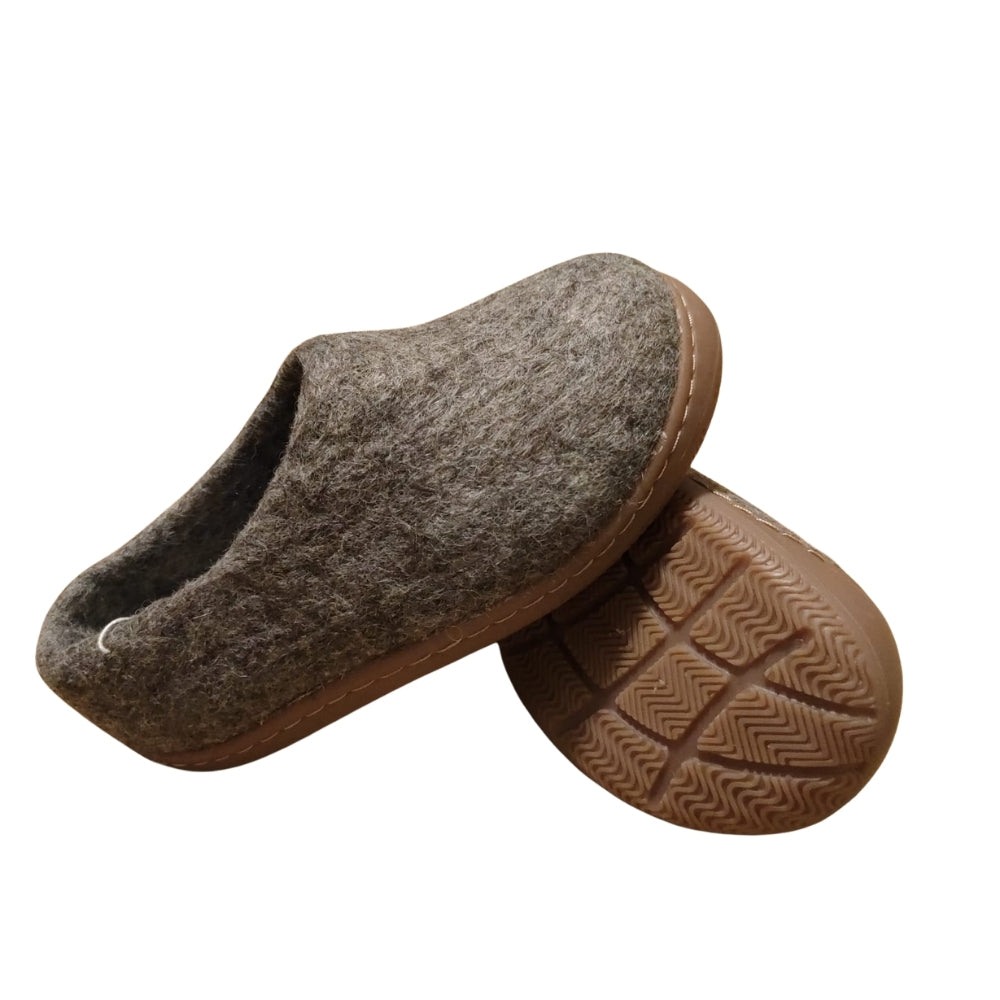 Light Brown Felt | Merino Wool Slippers | Slip-on | Shoes | Rubber Sole | Kids