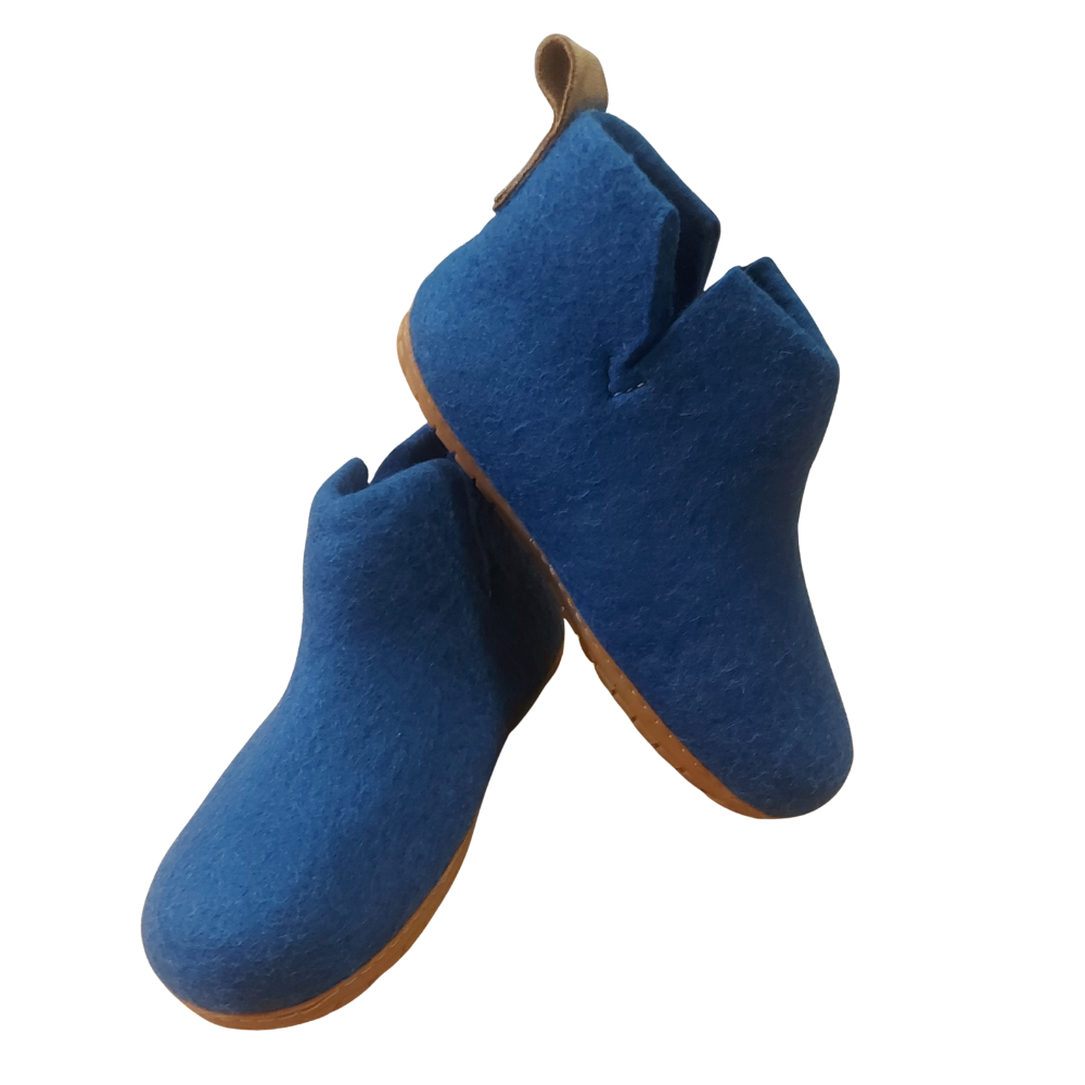 Blue Felt | Merino Wool Boot | Slip-On | Shoe | Adult | Unisex | Rubber Sole