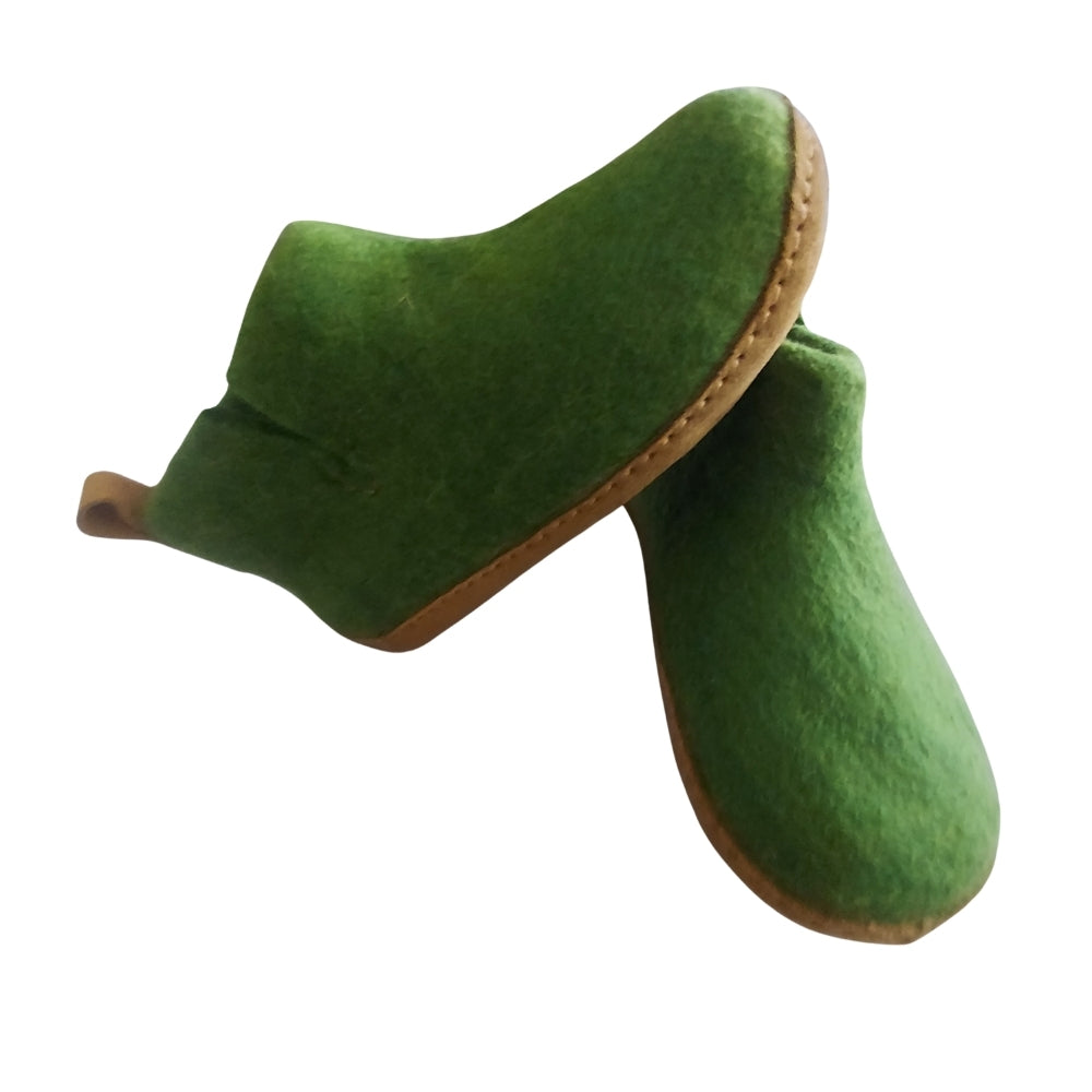 Green Felt | Merino Wool Boot | Slip-On | Shoe | Adult | Unisex | Rubber Sole