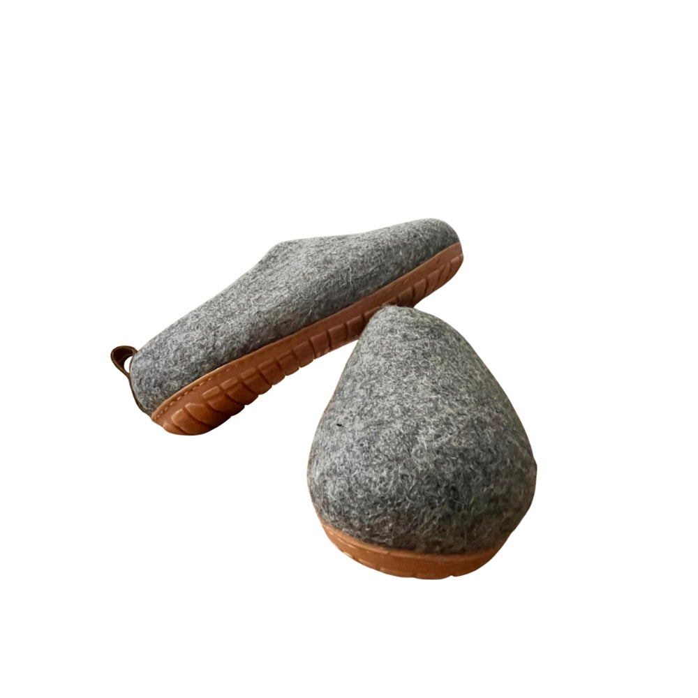Brown Felt | Merino Wool Slippers | Slip-On | Shoes | Adult | Unisex | Rubber Sole