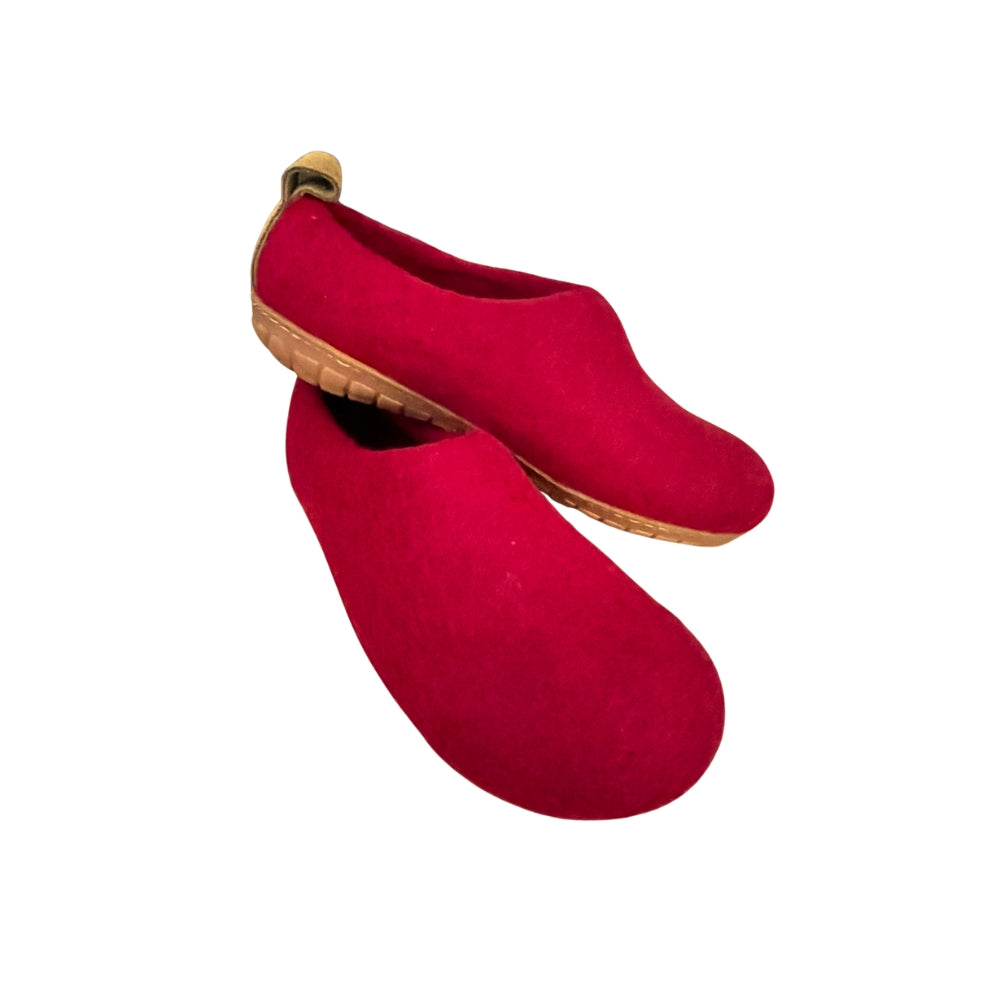 Dark Red Felt | Merino Wool Slippers | Slip-On | Shoes | Adult | Unisex | Rubber Sole