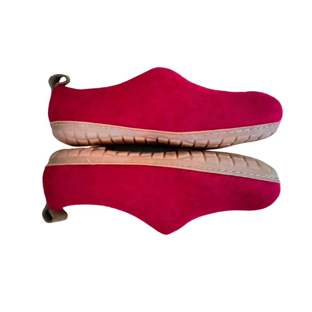 Dark Red Felt | Merino Wool Slippers | Slip-On | Shoes | Adult | Unisex | Rubber Sole