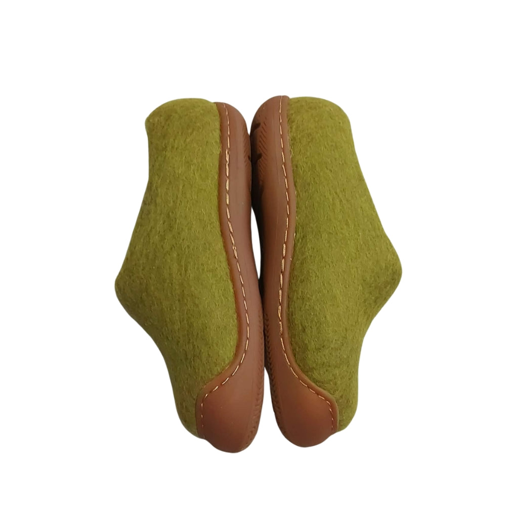 Light Green Felt | Merino Wool Slippers | Slip-on | Shoes | Rubber Sole | Kids