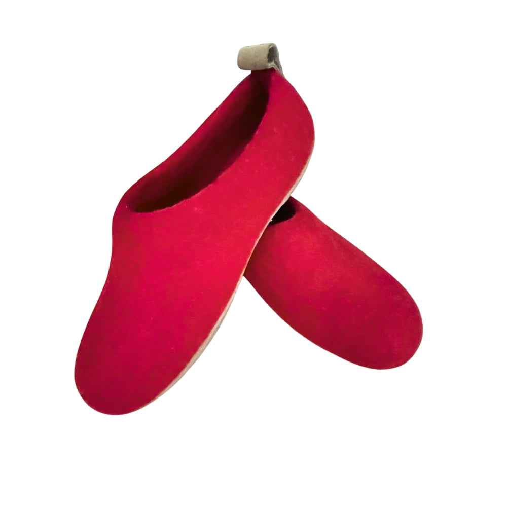 Merino Wool Felt Shoe - Rubber Sole | Dark Red