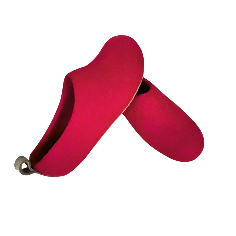 Merino Wool Felt Shoe - Rubber Sole | Dark Red