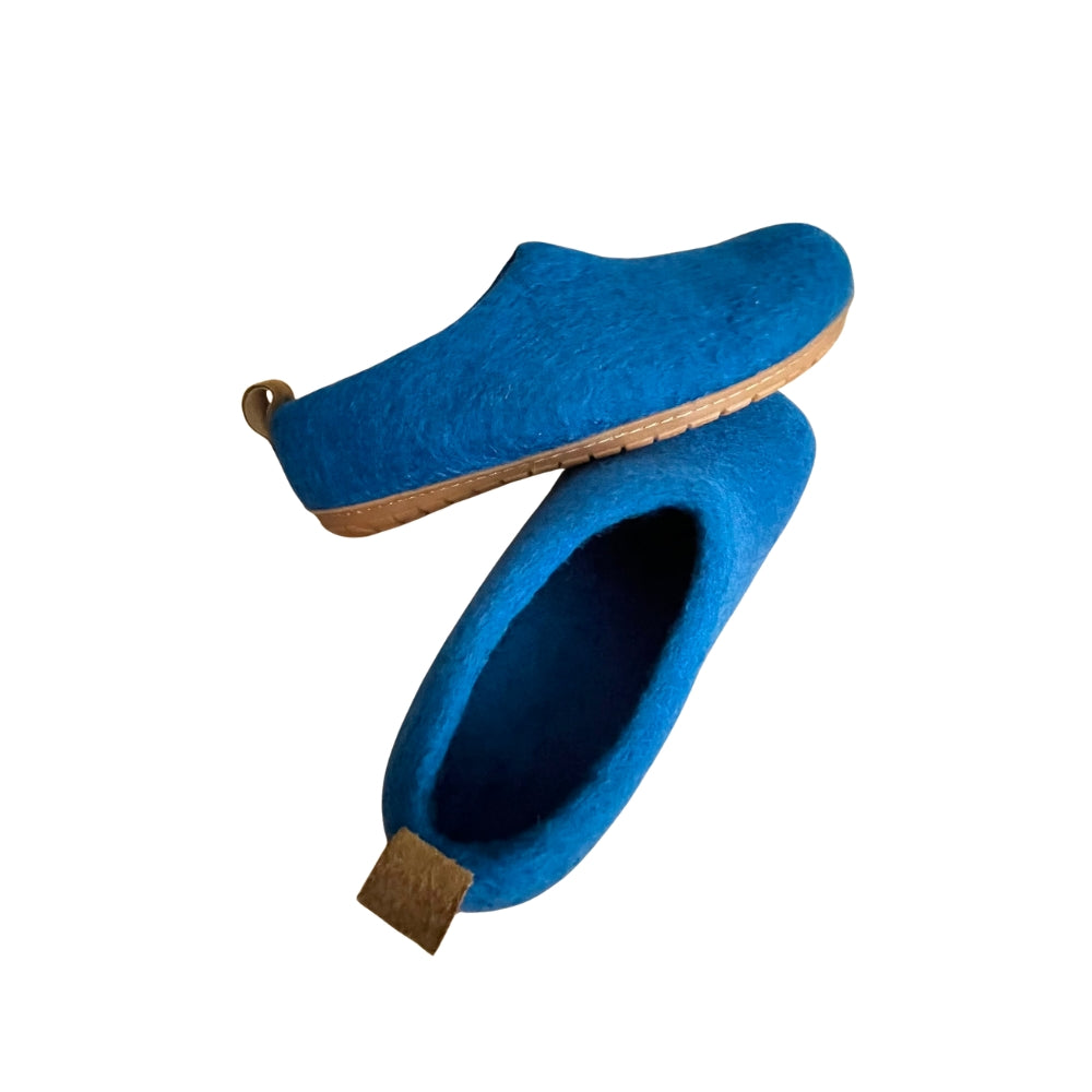 Blue Felt | Merino Wool Slippers | Slip-On | Shoes | Adult | Unisex | Rubber Sole