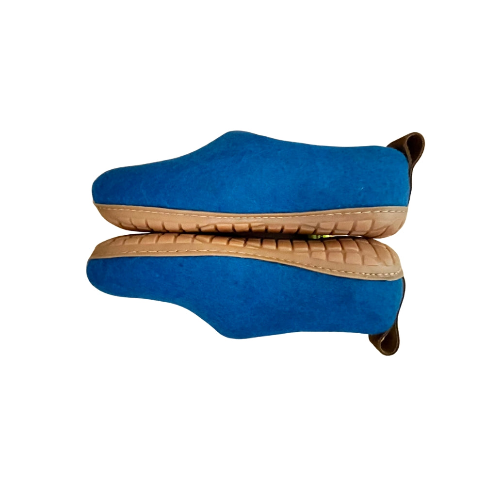 Blue Felt | Merino Wool Slippers | Slip-On | Shoes | Adult | Unisex | Rubber Sole