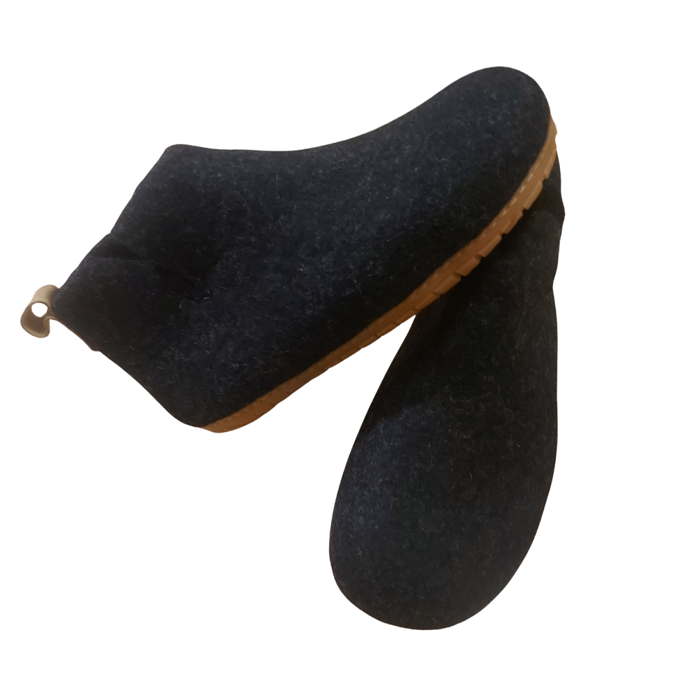 Navy Felt | Merino Wool Boot | Slip-On | Shoe | Adult | Unisex | Rubber Sole