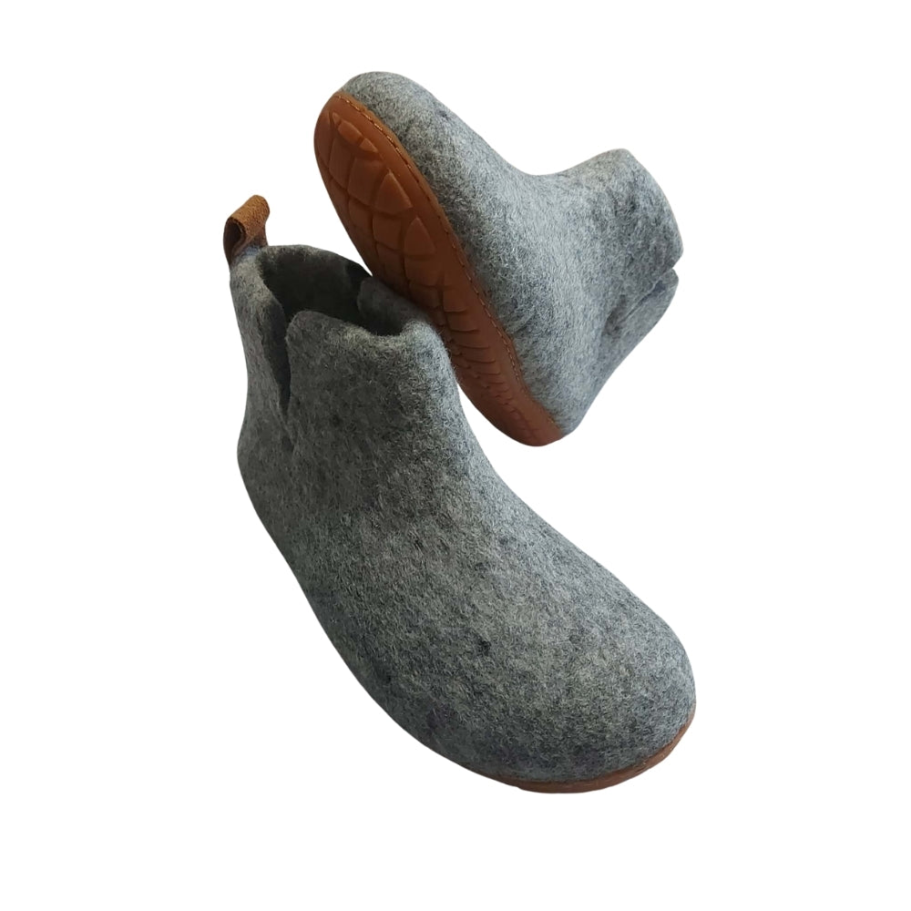 Gray Felt | Merino Wool Boot | Slip-On | Shoe | Adult | Unisex | Rubber Sole