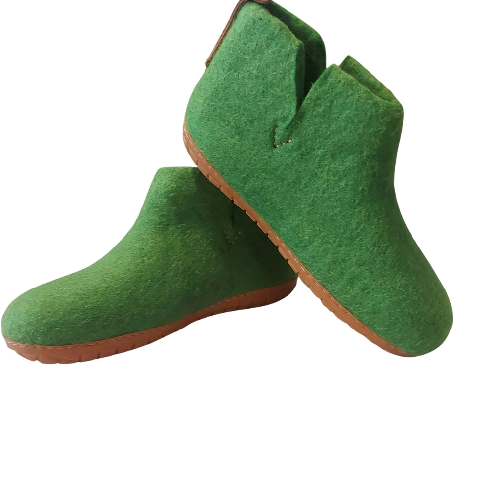 Green Felt | Merino Wool Boot | Slip-On | Shoe | Adult | Unisex | Rubber Sole