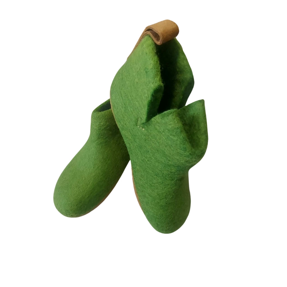 Green Felt | Merino Wool Boot | Slip-On | Shoe | Adult | Unisex | Rubber Sole