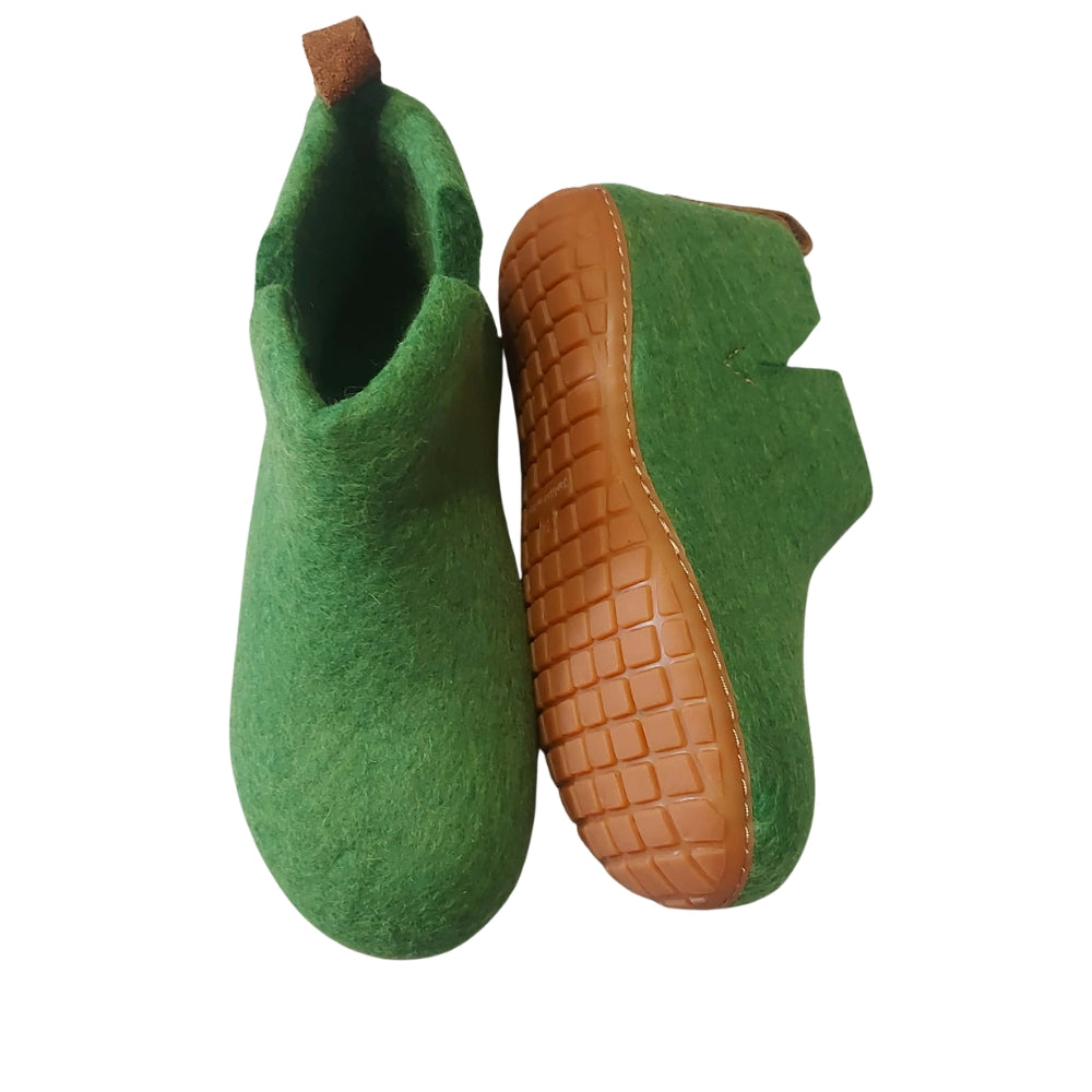 Green Felt | Merino Wool Boot | Slip-On | Shoe | Adult | Unisex | Rubber Sole