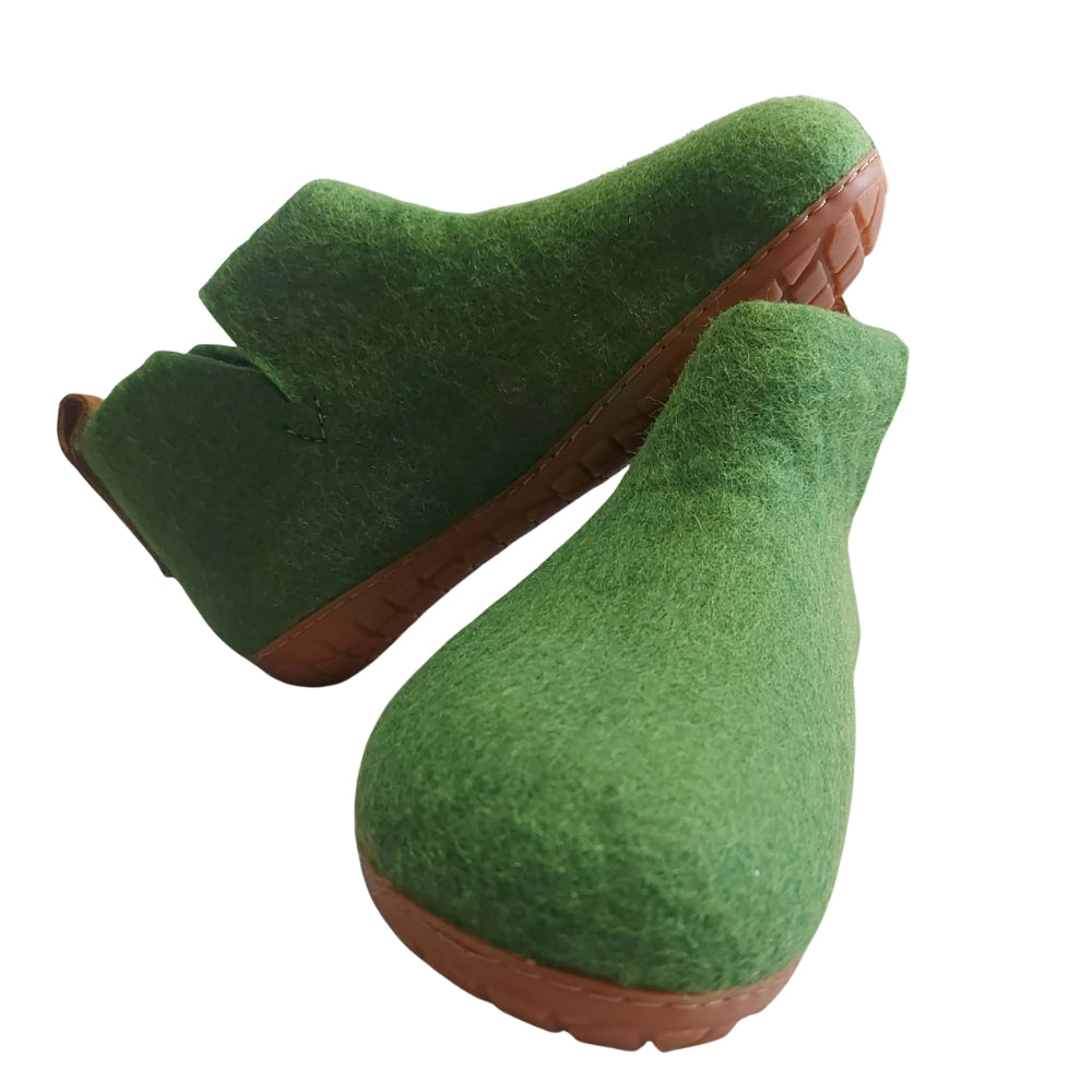 Green Felt | Merino Wool Boot | Slip-On | Shoe | Adult | Unisex | Rubber Sole
