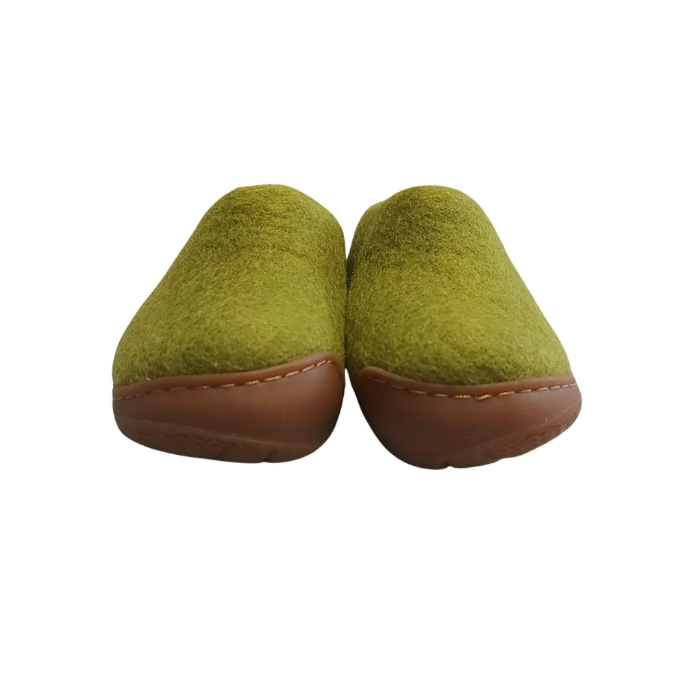 Light Green Felt | Merino Wool Slippers | Slip-on | Shoes | Rubber Sole | Kids