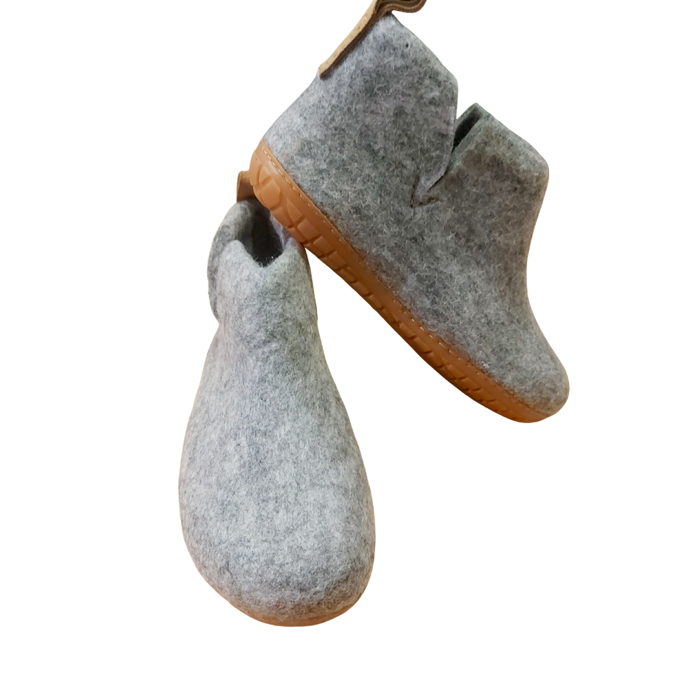 Gray Felt | Merino Wool Boot | Slip-On | Shoe | Adult | Unisex | Rubber Sole