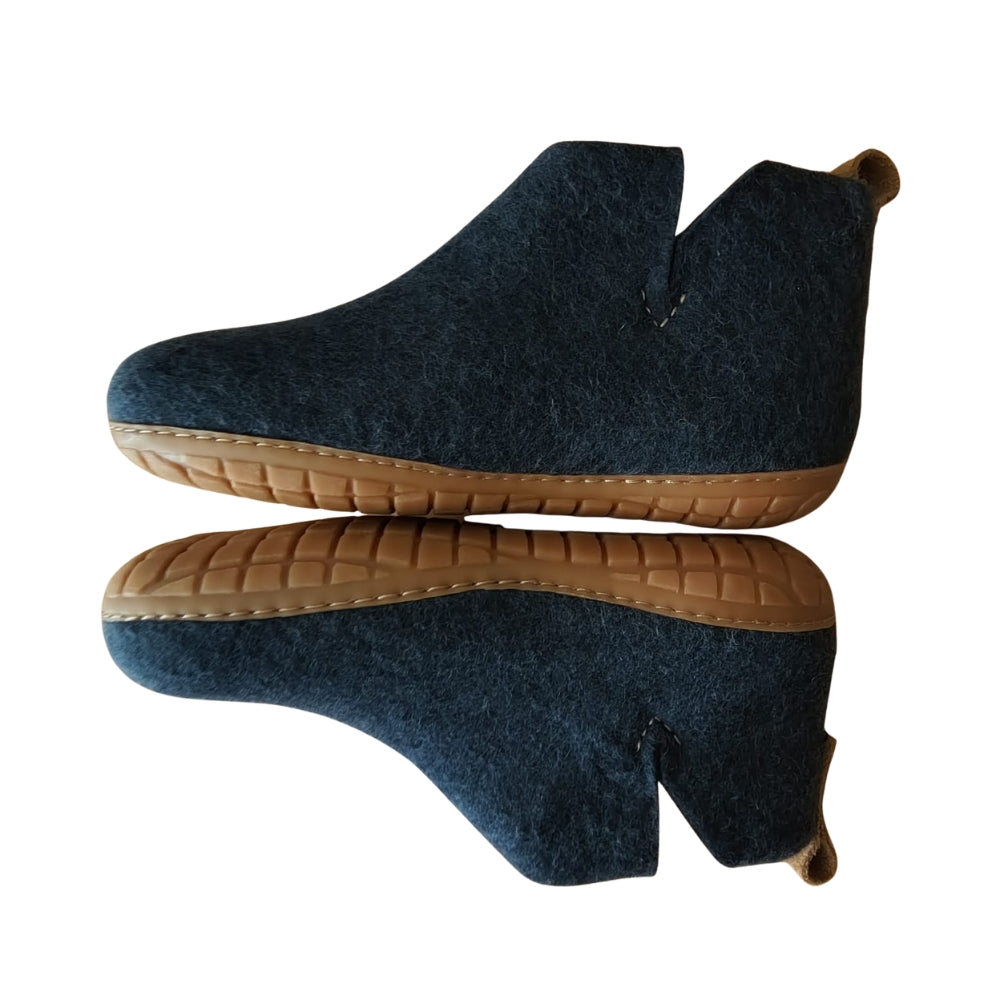 Charcoal Felt | Merino Wool Boot | Slip-On | Shoe | Adult | Unisex | Rubber Sole