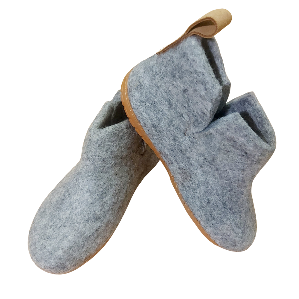 Gray Felt | Merino Wool Boot | Slip-On | Shoe | Adult | Unisex | Rubber Sole