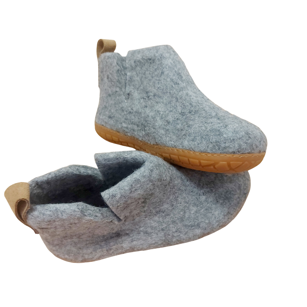 Gray Felt | Merino Wool Boot | Slip-On | Shoe | Adult | Unisex | Rubber Sole