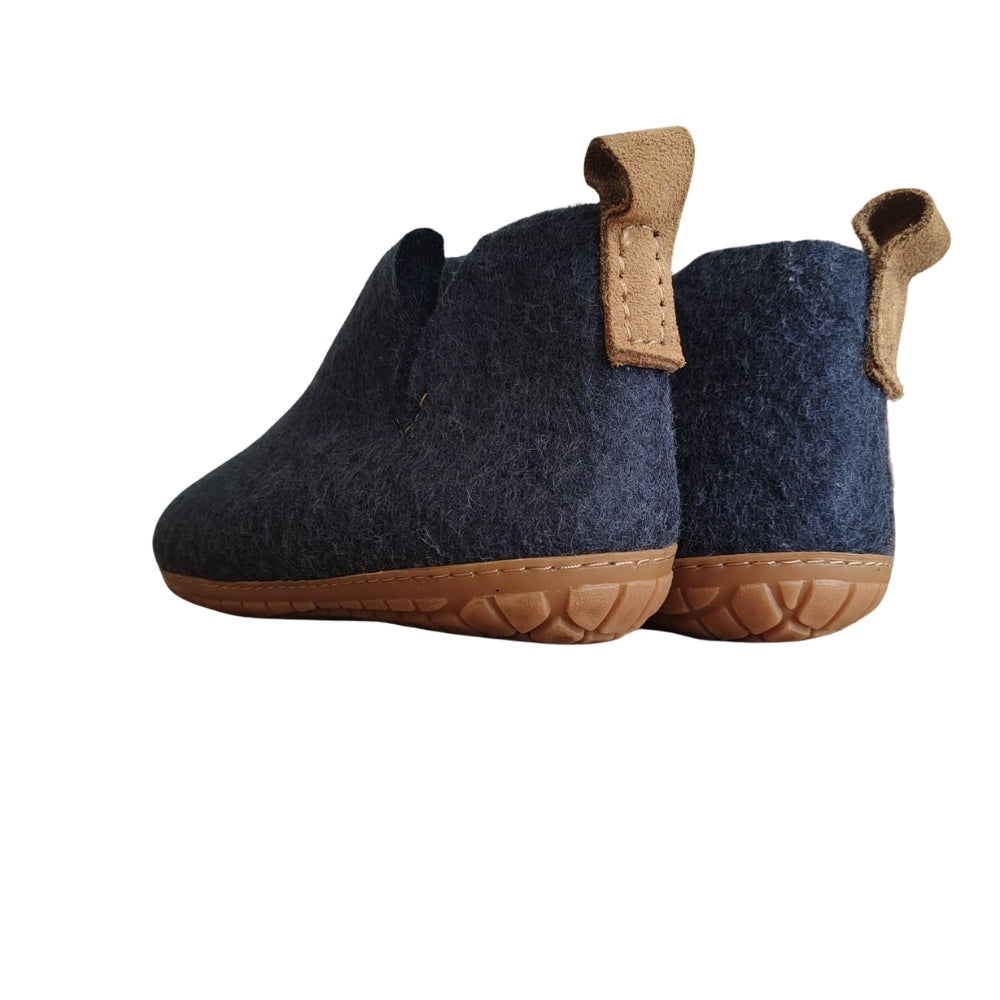 Navy Felt | Merino Wool Boot | Slip-On | Shoe | Adult | Unisex | Rubber Sole