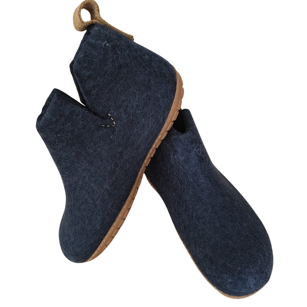 Navy Felt | Merino Wool Boot | Slip-On | Shoe | Adult | Unisex | Rubber Sole