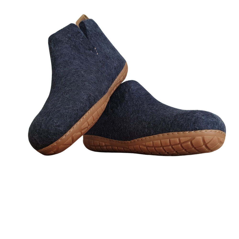 Charcoal Felt | Merino Wool Boot | Slip-On | Shoe | Adult | Unisex | Rubber Sole