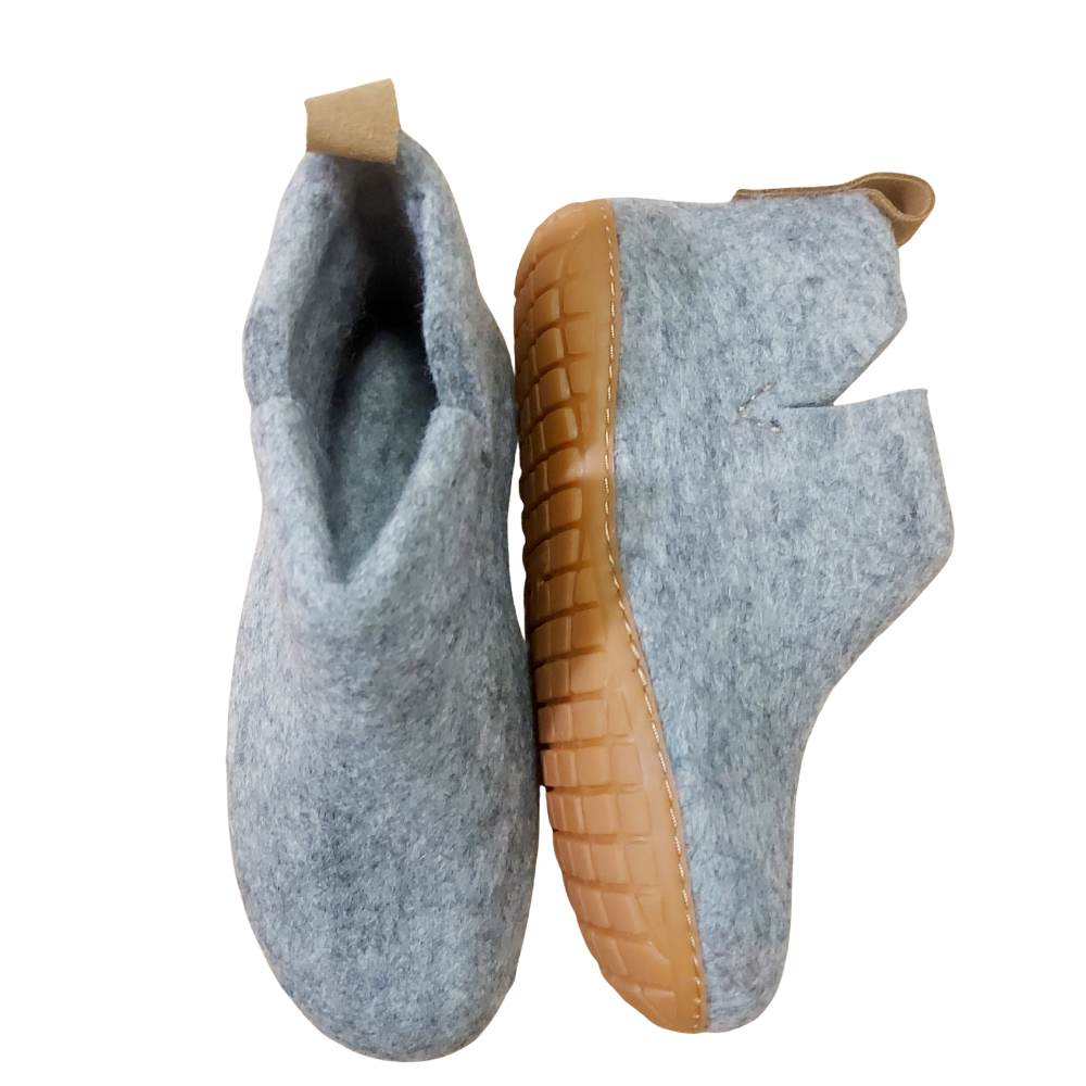 Gray Felt | Merino Wool Boot | Slip-On | Shoe | Adult | Unisex | Rubber Sole