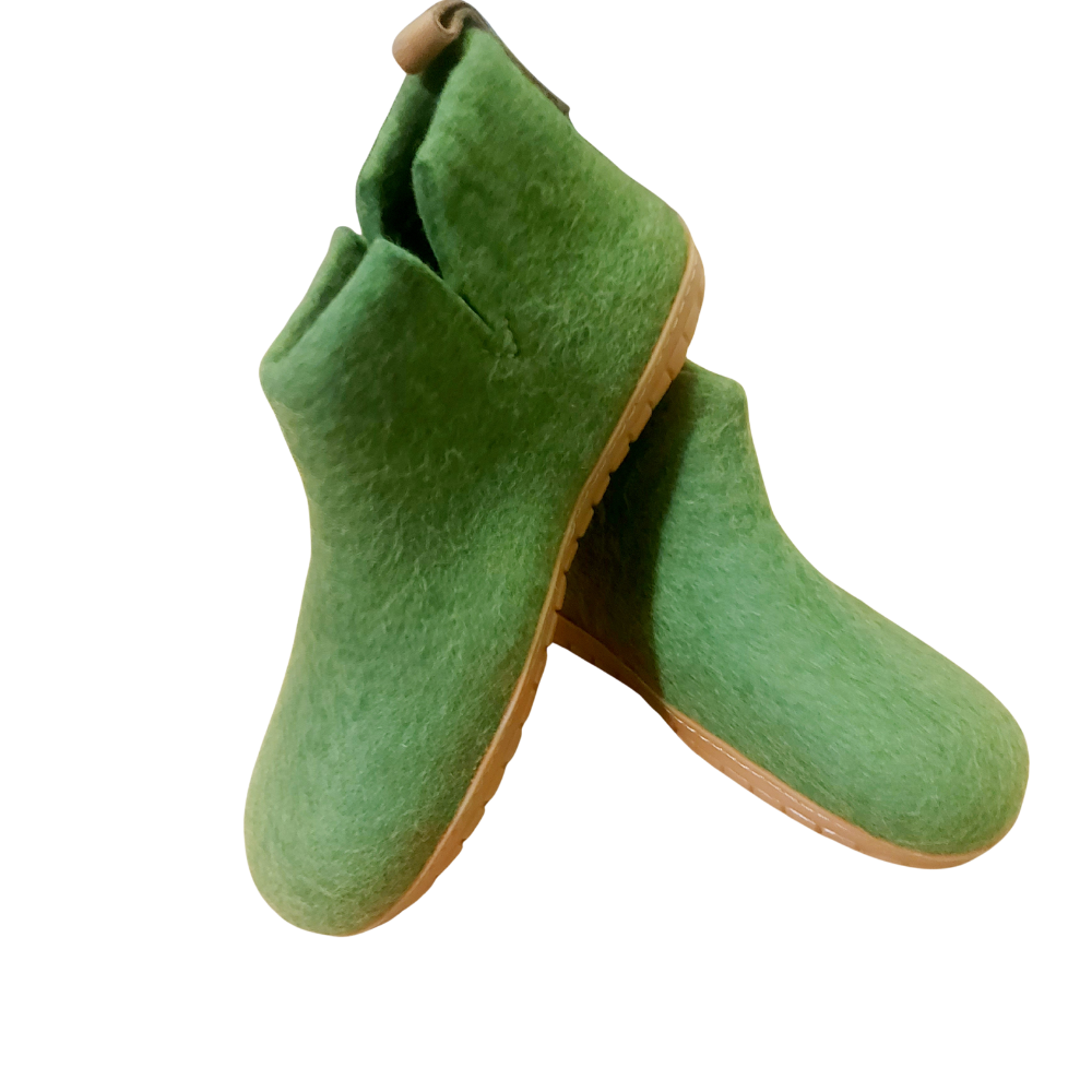 Green Felt | Merino Wool Boot | Slip-On | Shoe | Adult | Unisex | Rubber Sole