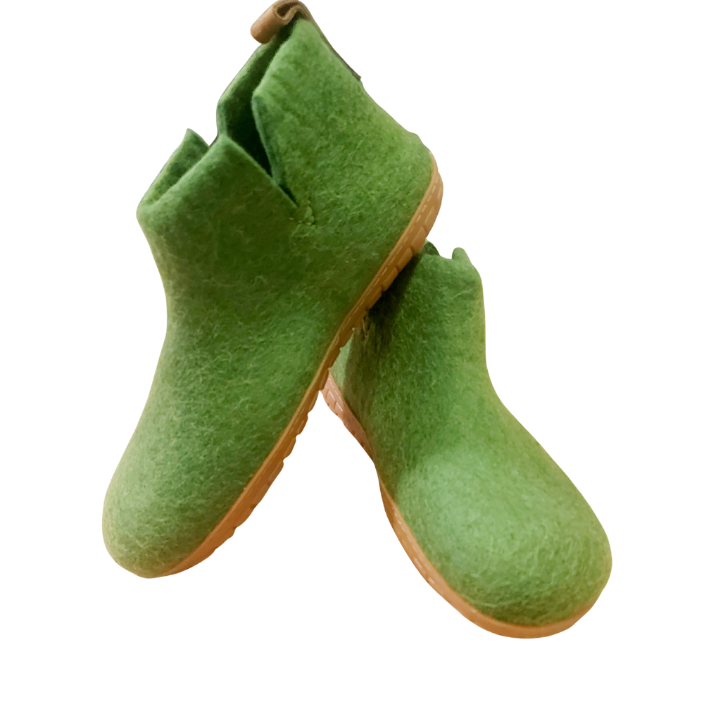Green Felt | Merino Wool Boot | Slip-On | Shoe | Adult | Unisex | Rubber Sole